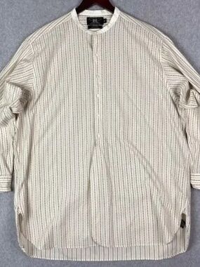 Vintage 90s RRL Ralph Lauren Band Collar Shirt XL Striped Double RL Tripple Star